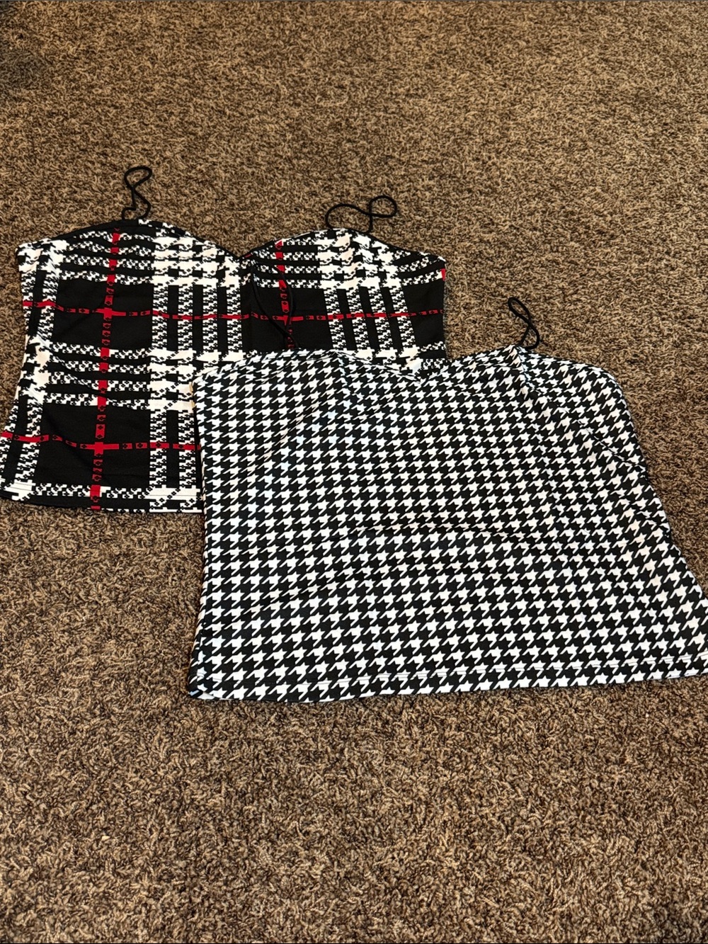 SHEIN Black and White Houndstooth & Plaid Bustier Tank Tops - Set of 2